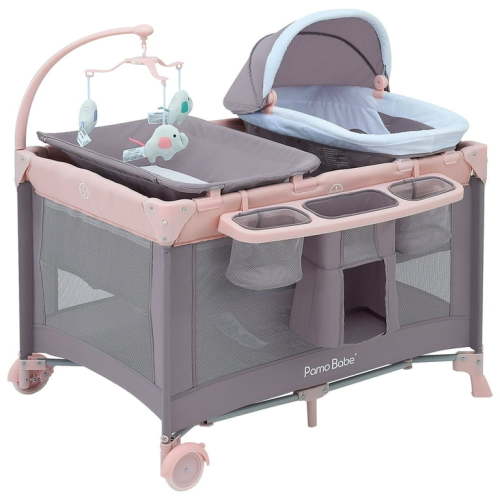 Pamo Babe Nursery Center Playard with Bassinet & Changing Table for Newborn,4-Panels Playpen