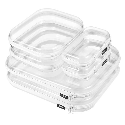 6 Pack Clear Hard Shell Zipper Case, See-Through Hard Plastic Organizer Pouches with Zipper for Travel, Toiletries, Makeup, Electronics & Office Supplies - Crush-Resistant Storage