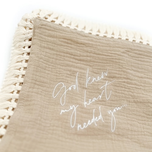 God Knew My Heart Needed You Tan Tassel Swaddle Blanket