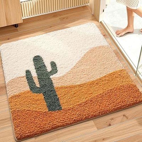 LUMI Bath Mat Rug 32"x32", Plush Non-Slip Absorbent Bathroom Mat, Ultra Soft Washable Shower Rugs, Luxury Plant Square Shaped Carpet for Floor, Bathtub, Home Decor, Cactus
