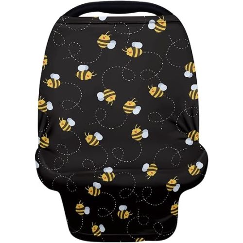 Wanyint Bee Print Car Seat Covers for Babies Black Baby Car Seat Cover for Boys Girls - Breathable Breastfeeding Scarf Nursing Cover Carseat Canopy for Boys Girls