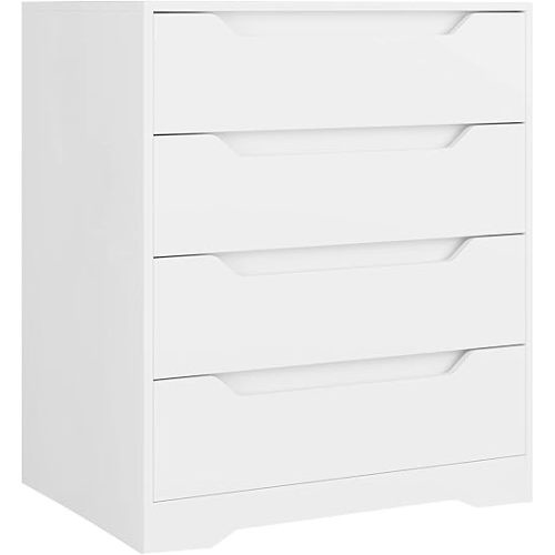 HOSTACK Modern 4 Drawer Dresser with Cut-Out Handles, Accent Storage Cabinet for Living Room, Entryway, Hallway, White