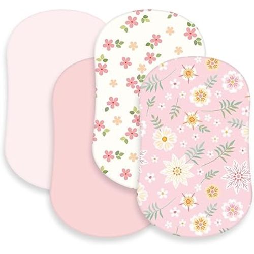 4 Pcs Baby Bassinet Sheets Soft Fitted for Baby Boys Girls Soft Cotton Boho Flowers Bassinet Sheet Cover Safe Comfort for Standard Rectangular Mattress Cradle