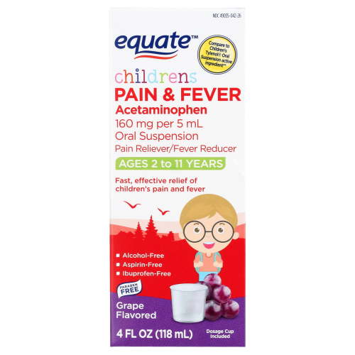 Equate Children's Pain and Fever, Acetaminophen 160 mg per 5 mL, Grape Flavor, 4 Fluid Ounce