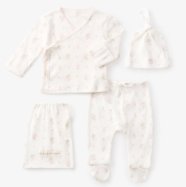 Folklore Floral Organic Cotton Pointelle Layette 3PC Set – Elegant Baby