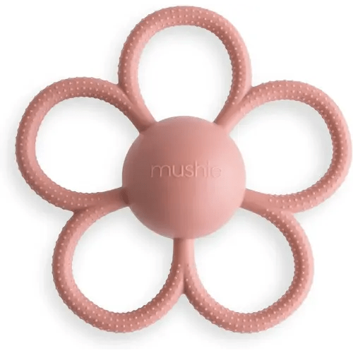 mushie Silicone Baby Daisy Rattle Teether Toy (Dusty Rose)