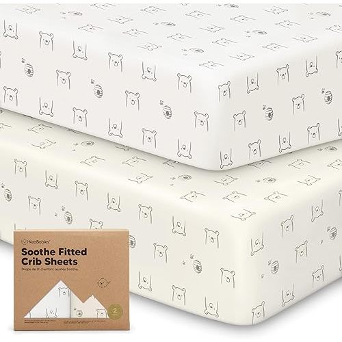 KeaBabies 2-Pack Organic Crib Sheets for Boys, Girls - Fitted Crib Mattress Sheet Neutral, Breathable Jersey Cotton Cover for Baby Bed, Toddler Mattress, Soft & Cute Prints (Bumble Bear)