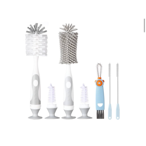 5-in-1 Baby Bottle Cleaner Set, Including Nylon & Silicone Bottle Brush, Cap, Straw & Nipple Brushes, BPA-Free (Grey)