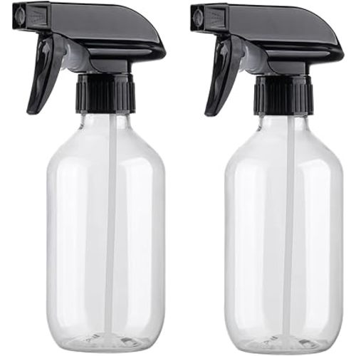 Plastic Spray Bottles Clear and Brown Refillable Container Empty Spray Bottle 10oz/300ml Adjustable Head Sprayer and Stream for Cleaning Products, Plants, Pet, Hair