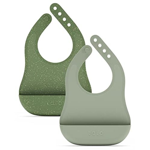 Lalo The Bib - Waterproof, Non-Toxic Silicone Baby Bib with Adjustable Neck Band & Silicone Food Pouch Catcher, Set of 2