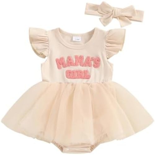 Daddys Girl Newborn Baby Girls Romper Dress Ruffle Sleeve Letter Printed Lace Tutu Skirted Cute Summer Clothes