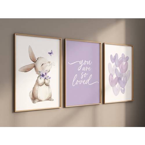 Bunny Nursery Print: Purple Heart Decor, Girl's Room Art