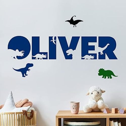 Custom Dinosaur Wall Name Vinyl Decal, Nursery Kids Boys & Girls Room Decor, Baby Dinosaur Wall Stickers, Children's Dino Bedroom Decor
