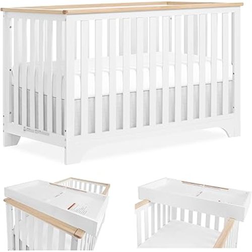 Orion 5-in-1 Convertible Crib with Removable Changing Tray in Vintage White Oak, JPMA & Greenguard Gold Certified, Made of Sustainable New Zealand Pinewood