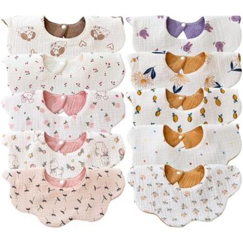 Muslin Baby Bibs for Drooling and Teething Newborn Drool Bibs for Baby Girl Boy
