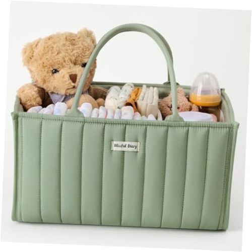 Baby Diaper Caddy Organizer, Stylish Nursery Storage Basket - Gift Sage Green