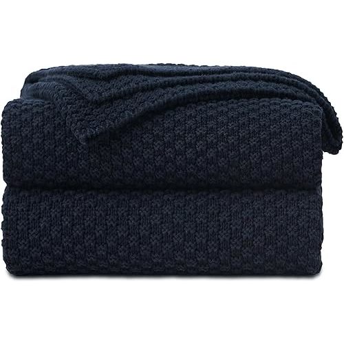 Longhui Dark Navy Blue Knitted Throw Blanket - Dark Navy Blue