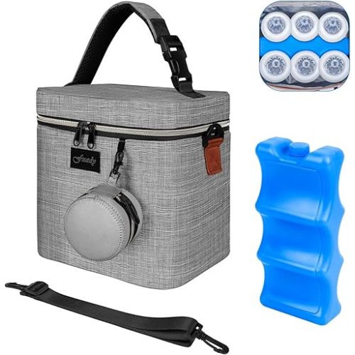 Breastmilk Cooler Bag with Ice Pack, Insulated - Gray