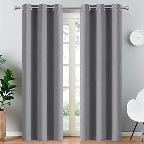 Yakamok Blackout Curtains for Bedroom - Grommet Thermal Insulated Room Darkening Curtains for Living Room, Set of 2 Panels (38 x 84Inch, Grey)