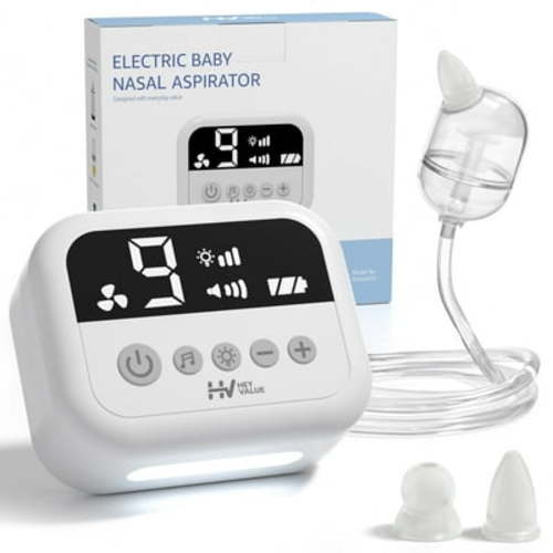 HEYVALUE Baby Nasal Aspirator, 9-Level Hospital Grade Suction, Rechargeable, Night Light & Nursery Rhyme,White