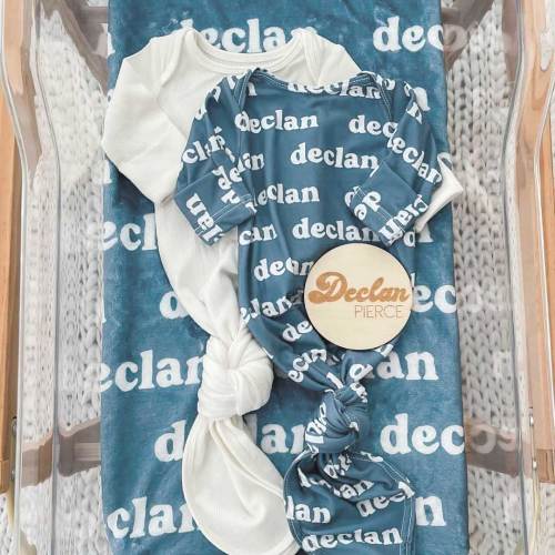 Solid Sapphire Personalized Newborn Baby Knot Gown
