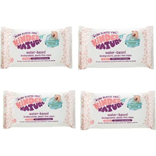 Kinder by Nature Water-Based Baby Wipes - 100% Biodegradable & Compostable, 224 Count (4 Packs of 56) - 99% Water, Plastic-Free Wipes