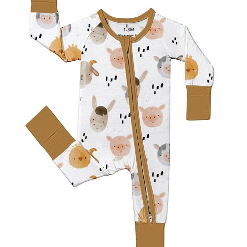 0-3mth Baby Onesie Bamboo Fiber Fabric Baby Boy and Girl Gift Animal Print Double Zipper Easy to Wear Soft and Comfortable