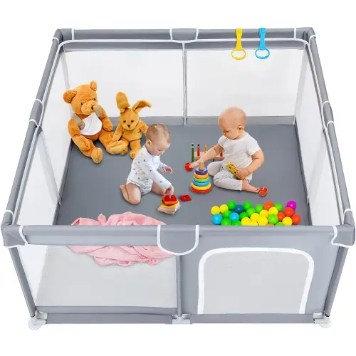 TODALE Baby Playpen 50”×50” Gray Playpen for Babies and Toddlers, Safe & Sturdy, Small Baby Play Yard with Anti-Slip Base & Breathable Mesh- Indoor & Outdoor Baby Play Pen for Toddler & Infant