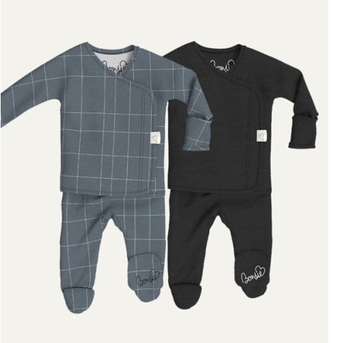 Baby Bundle Footie - Crisscross + Ink Twin Pack – Bonsie Skin to Skin Babywear