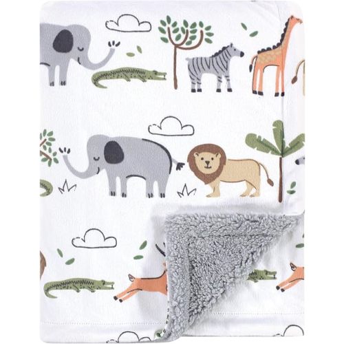 Hudson Baby Unisex Baby Plush Mink and Sherpa Blanket, Safari Life, One Size
