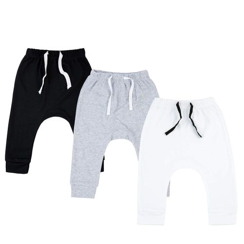 SOBOWO Newborn Baby Boy Girl 3-Pack Joggers Infant Baby Cotton Harem Pants for Toddler Boys Girls 0-3T Interlock 195 GSM