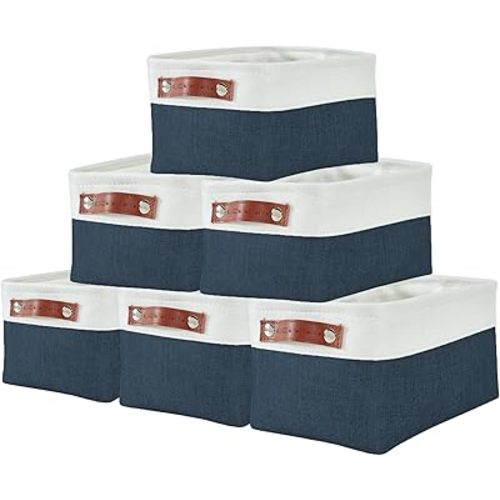 DECOMOMO Small Storage Basket, Closet Storage Bins, Baskets for Organizing Shelves (Navy Blue & White, Small - 6 Pack)