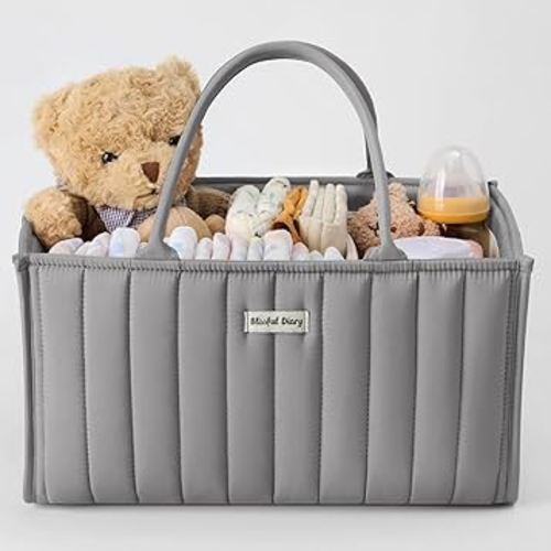 Blissful Diary Baby Diaper Caddy Basket, Baby Shower Caddy for Newborn Boys or Girls, Baby Diaper Caddy Organizer - Baby Gift Registry for Newborn Baby and Baby Must Haves Essentials - Light Gray