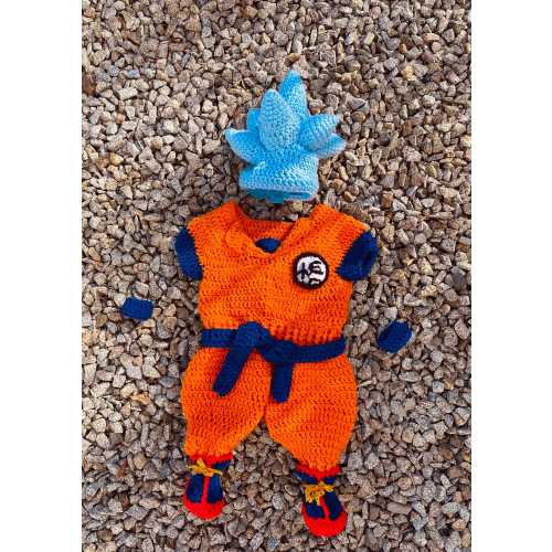 Crochet DBZ Gohan baby set| infant super saiyan outfit costume | Anime fan inspired handmade romper or long sleeve| beanie and booties set|