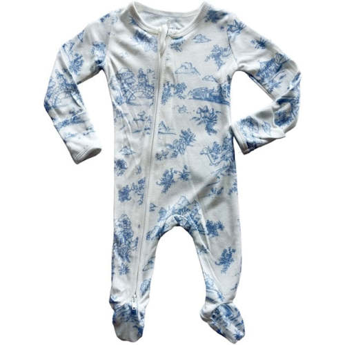 Storyland Toile Bamboo Convertible Zipper Footie PJs | Blue – ZukaBaby