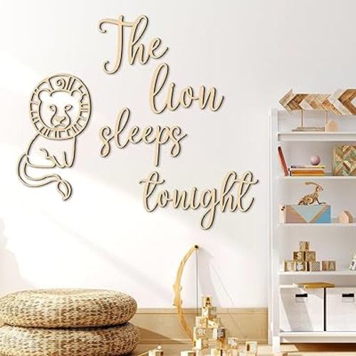 Kigley 5 Pcs Nursery Wall Decor Jungle Nursery Decoration Wooden Woodland Safari Animal Wall Decor The Lion Sleeps Tonight Room Decoration Art for Girls Boys Kids Baby Shower Bedroom Playroom Toddler