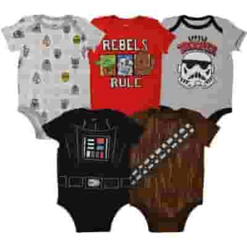 Star Wars Darth Vader Stormtrooper R2-D2 Infant Baby Boys 5 Pack Bodysuits Newborn to Infant