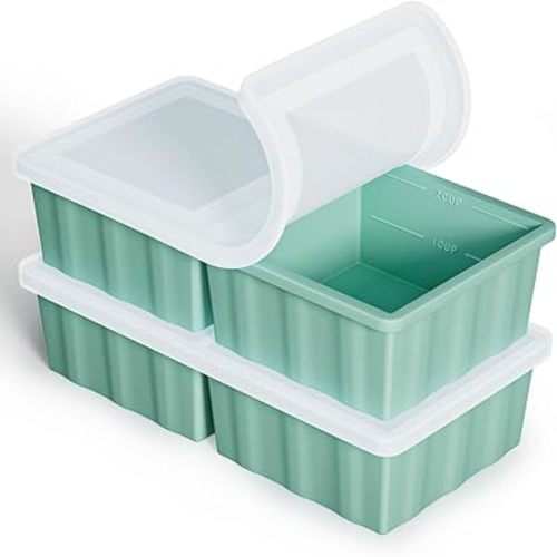 Silicone Freezer Tray for Soup Ice Cubes: 2-Cup Freezing Tray with Lid for Meal Prep - 2Pack Silicon Soup Portion Freeze Trays Make Stock Souped Ice Cube