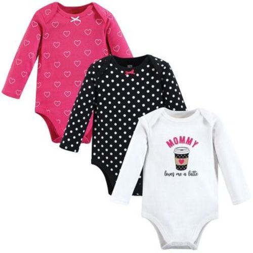 Hudson Baby Infant Girl Cotton Long-Sleeve Bodysuits, Mommy Latte