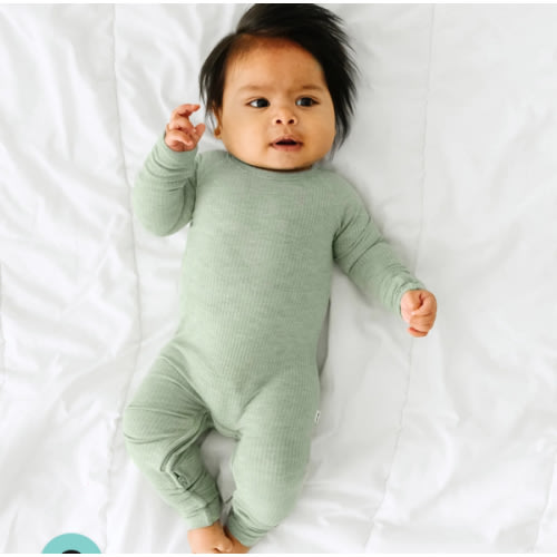 Heather Sage Ribbed Crescent Zippy - Little Sleepies