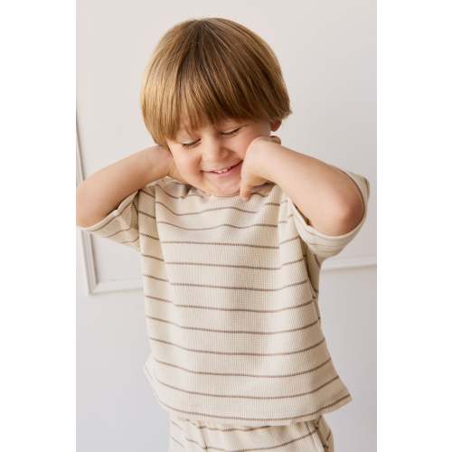 Organic Cotton Waffle Leith Tee - General Stripe Cassava/Batch
