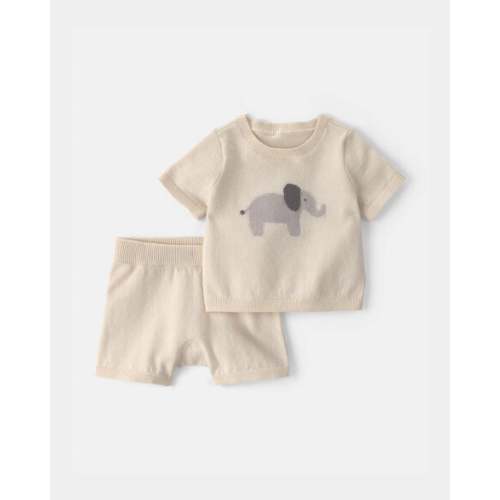 Baby 2-Piece Elephant Short-Sleeve Sweater Top & Short Set - Ivory | Carter's