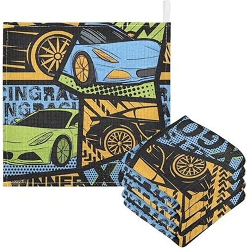 Vintage Grunge Race Car Burp Cloths for Boys Girls Baby Muslin Washcloths Newborn Soft Absorbent Face Bath Towel Kids Wash Cloth 12x12 Inch,5 Pack