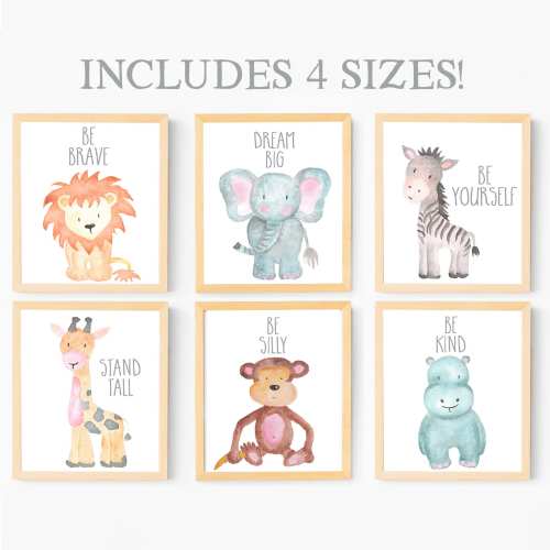Baby Animal Nursery Wall Art Print Printable Watercolor Animal Art Prints Safari Animal Prints Painting Animals Set of 6 Prints for Nursery