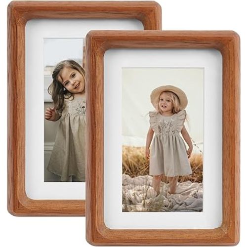 5x7 Picture Frame Set of 2 Natural Wood Photo Frames Display Pictures 4x6 with Mat or 5x7 without Mat Multi Photo Frames Collage for Wall or Tabletop Decor