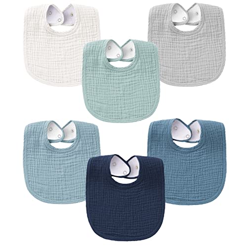 Konssy Muslin Baby Bibs for Boys Girls 6 Pack, 100% Cotton Baby Bib for Drooling and Teething, Absorbent Bandana Bibs