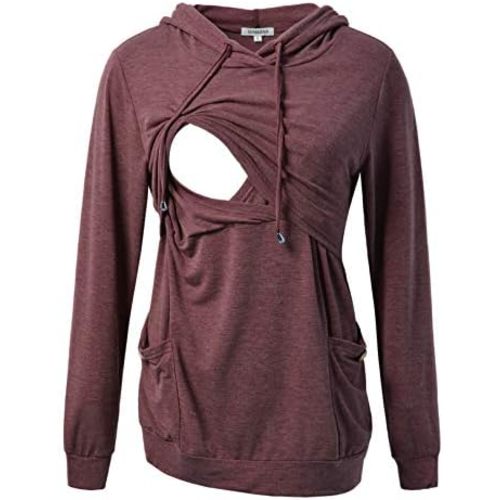 GINKANA Womens Nursing Hoodie Top Sweatshirt Long Sleeve Button Decoration Pockets Shirts Tunic Top