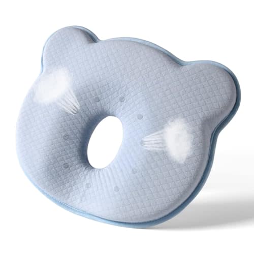 FOBSERD Memory Foam Baby Travel Pillow,Portable Cute Cartoon Bear Soft and Cozy Pillow, Breathable Bedding Set for Infants for Small Boys and Girls Prevent Flat Head