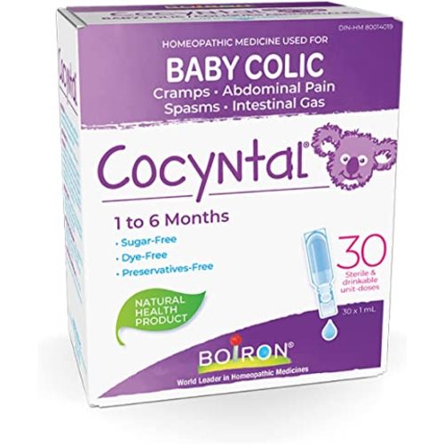Boiron Cocyntal used for the relief of baby colic: abdominal pain, cramps, spasms and intestinal gas. 30 unit-doses