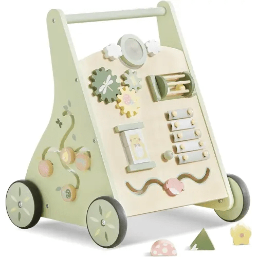 Beright Wooden Baby Walker Push and Pull Learning Activity Walker Kids’ Activity Toy Multiple Activities Center Develops Motor Skills & Stimulates Creativity(Green)